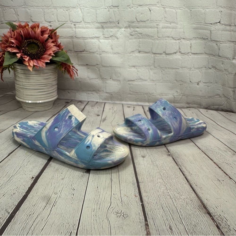 crocs classic marbled unisex Blue Purple Slide Sandals M 7 W 9 beach summer